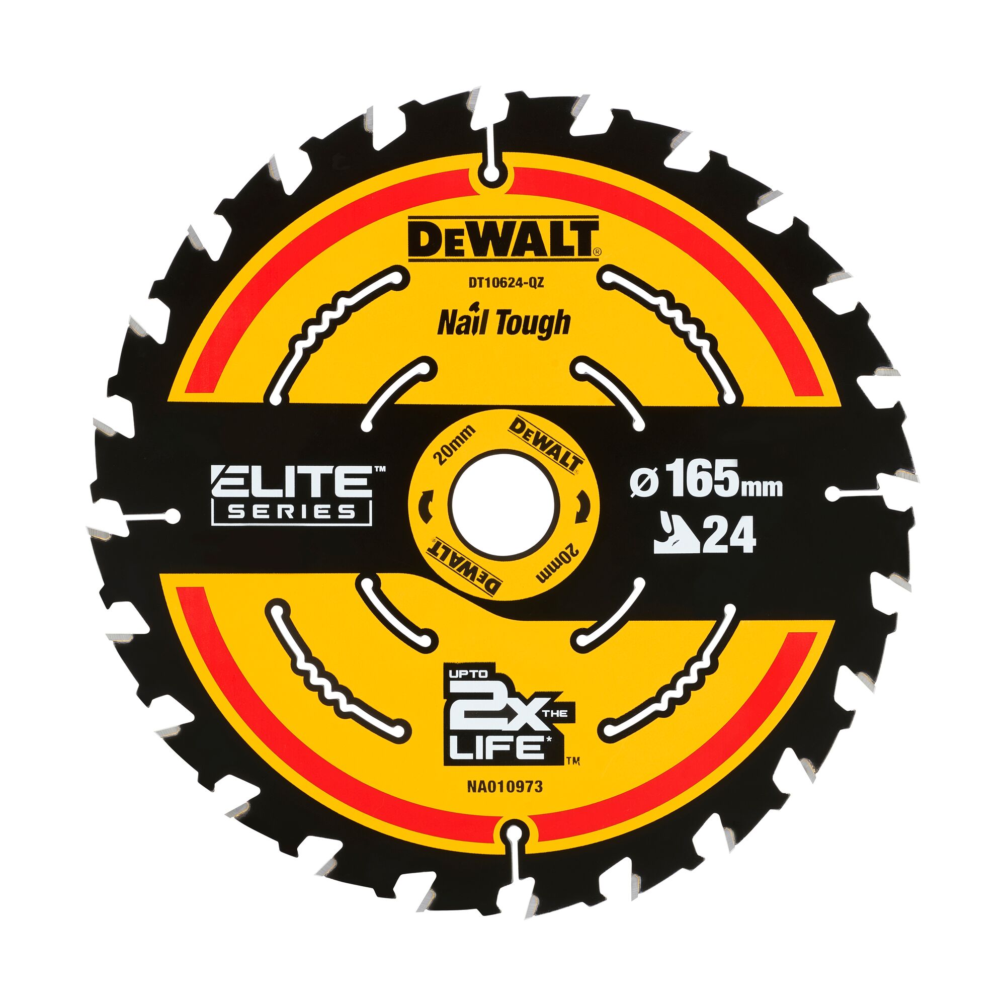 Lame de scie circulaire 165x20 mm, 24 dents, ATB/tronçonnage, angle d'attaque 20 DEWALT - DT10624-QZ