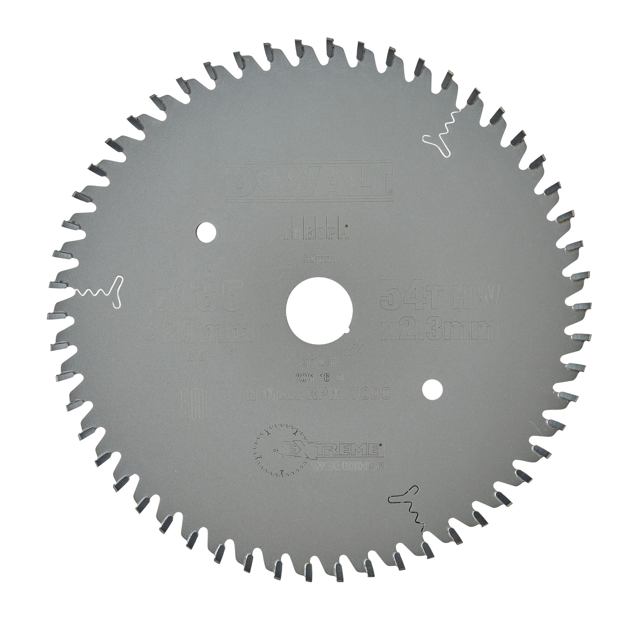Lame pour scie circulaire plongeante carbure Extreme Workshop, 165x20mm 54 dents DEWALT - DT1087-QZ