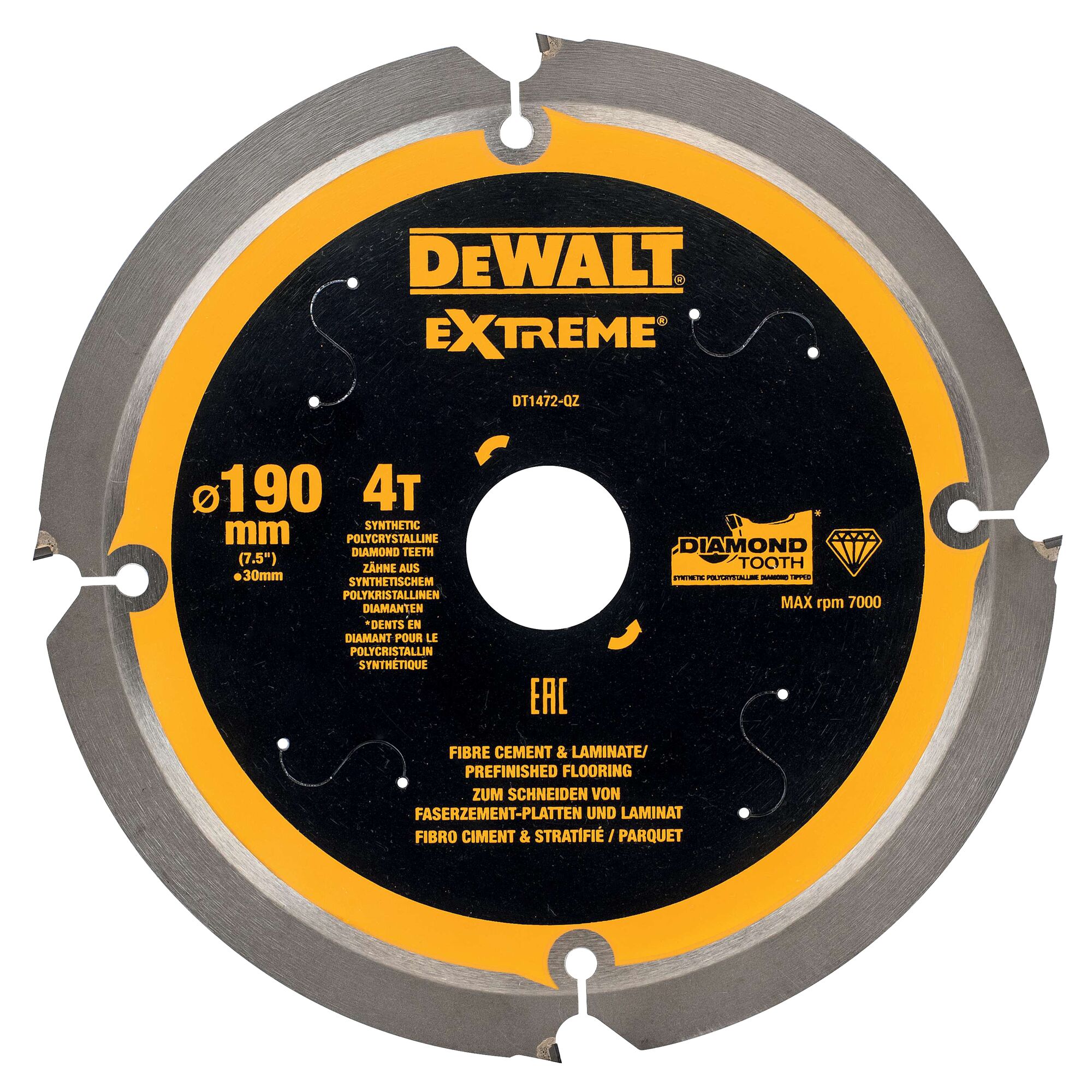 Lame de scie circulaire portative denture diamant, 190x30 la coupe fibre ciment et laminés - DEWALT - DT1472-QZ
