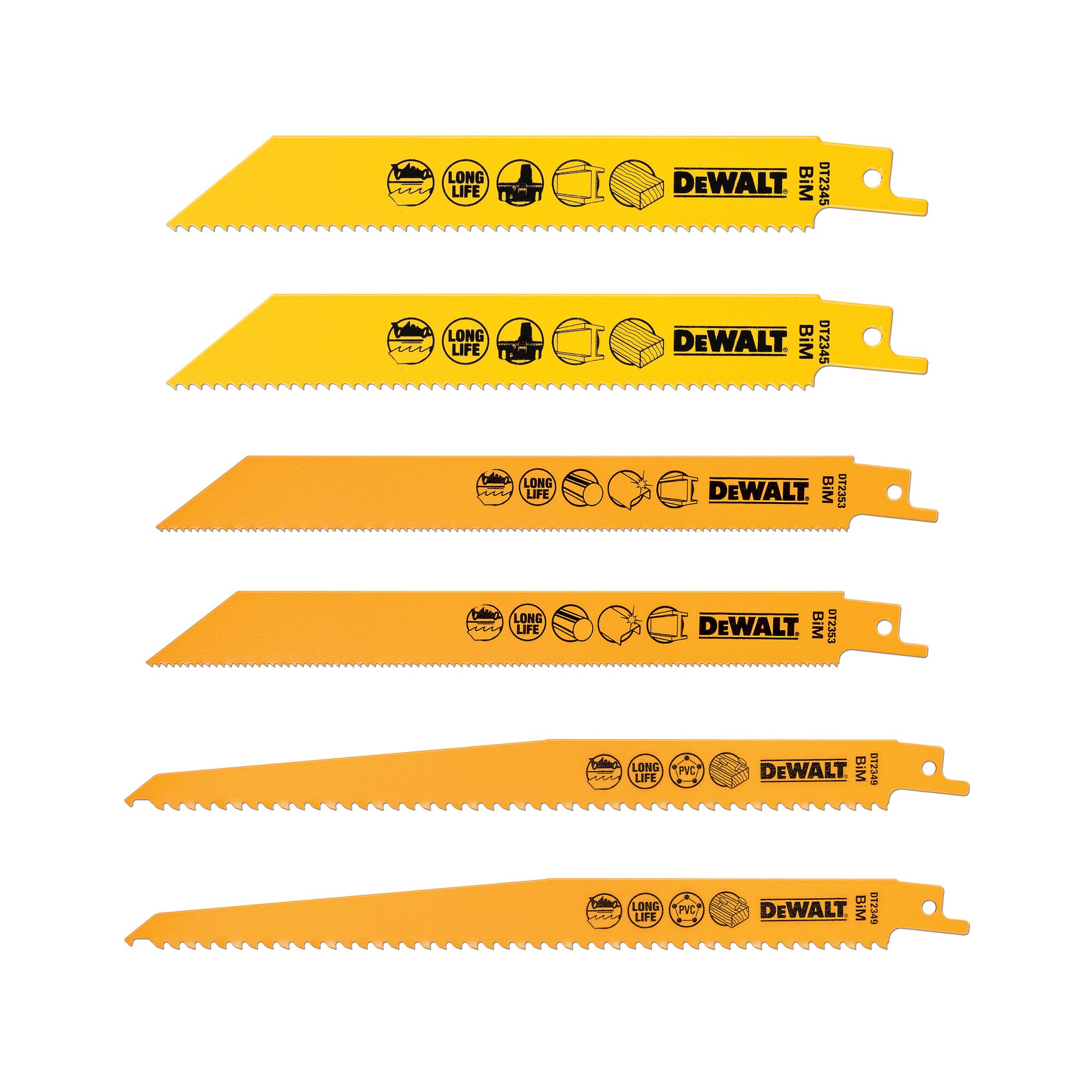 Coffret de 6 lames pour scie sabre2 x DT2345, 2 x DT2349, 2 x DT2353 + boite de rangement DT2444 - DEWALT - DT2444-QZ
