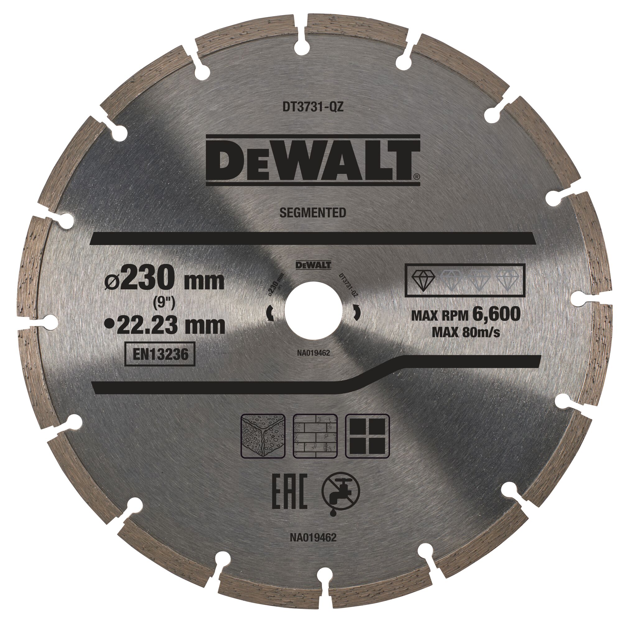 Disque fritté segmenté pour matériaux de construction/béton 230x22.2 mm DT3731 - DEWALT - DT3731-QZ