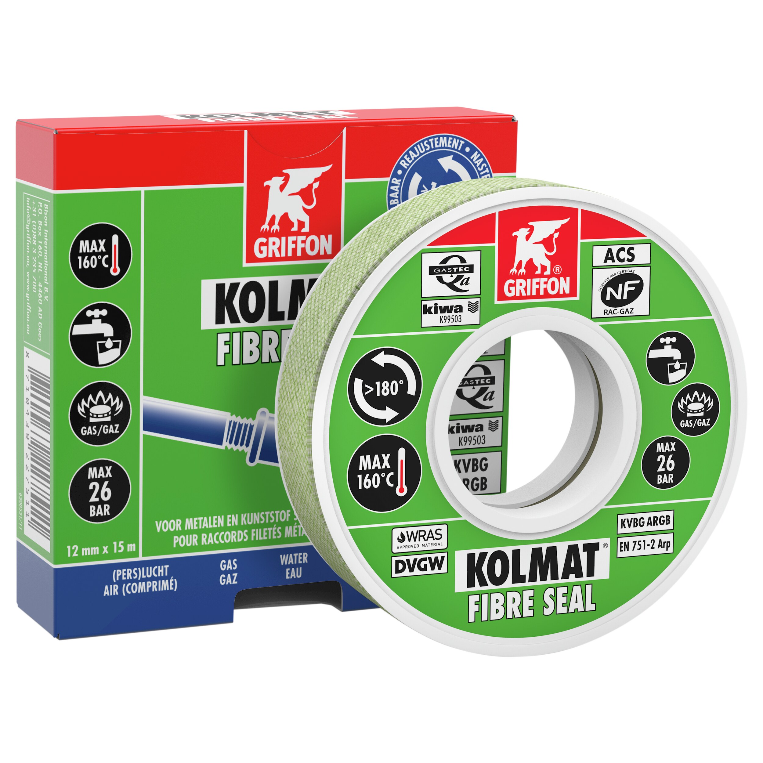 Kolmat Fibre Seal bande d'étanchéité pour les raccords filetés 12 MM 15 GRIFFON - 6300531