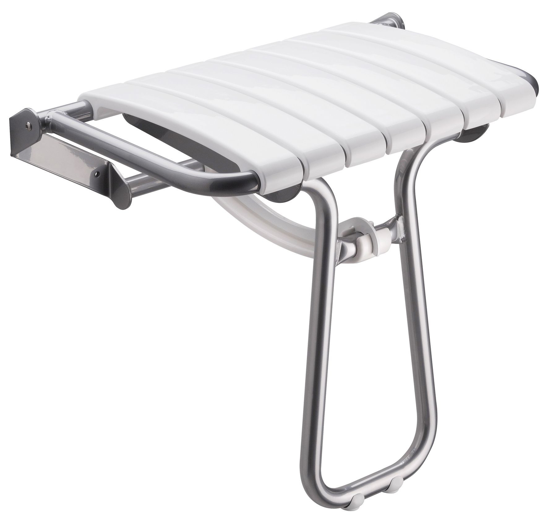 Siège de douche 7 lattes blanc, avec béquille gris chrome, H 500 PELLET - 047633