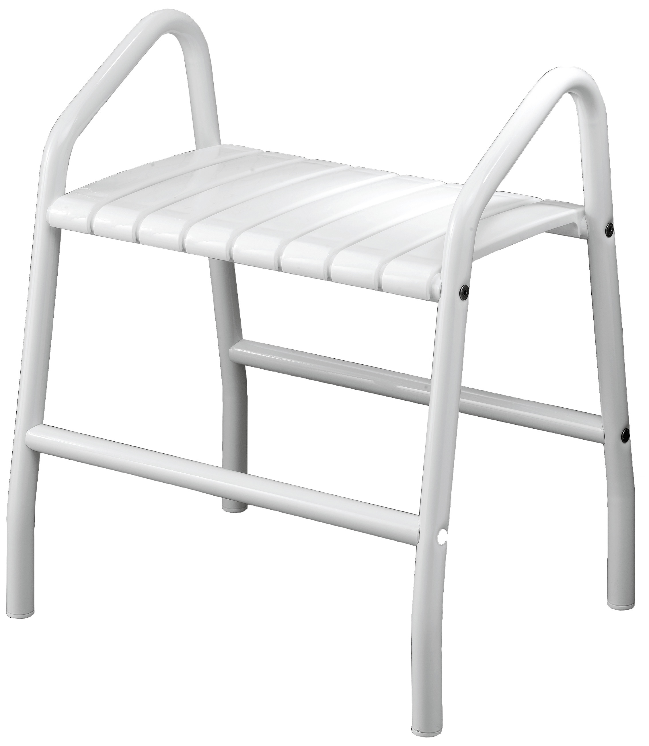 Tabouret de douche 2 poignées assise 8 lattes, blanc, pied alu 30 mm PELLET - 047678