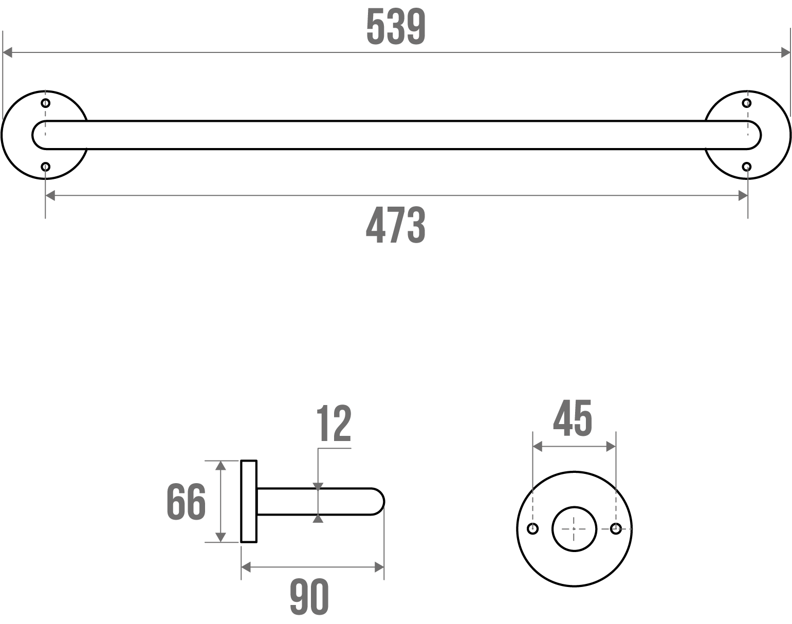 Porte-serviettes 1 barre fixe 473 mm, tube acier époxy blanc Ø 12 mm PELLET - 841213
