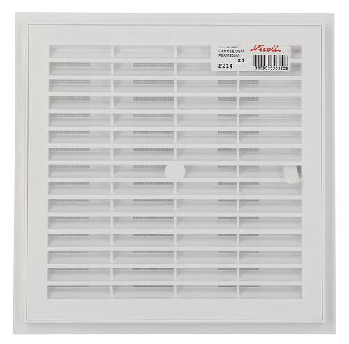 Grille d'aération carrée blanche à fermeture, avec moustiquaire, 223x223 NICOLL - F214