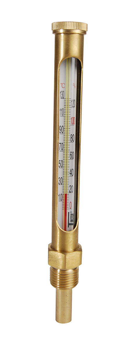 Thermomètre vertical équerre L.160 plongeur 45 laiton plage 0/130° C THERMADOR - TV160E