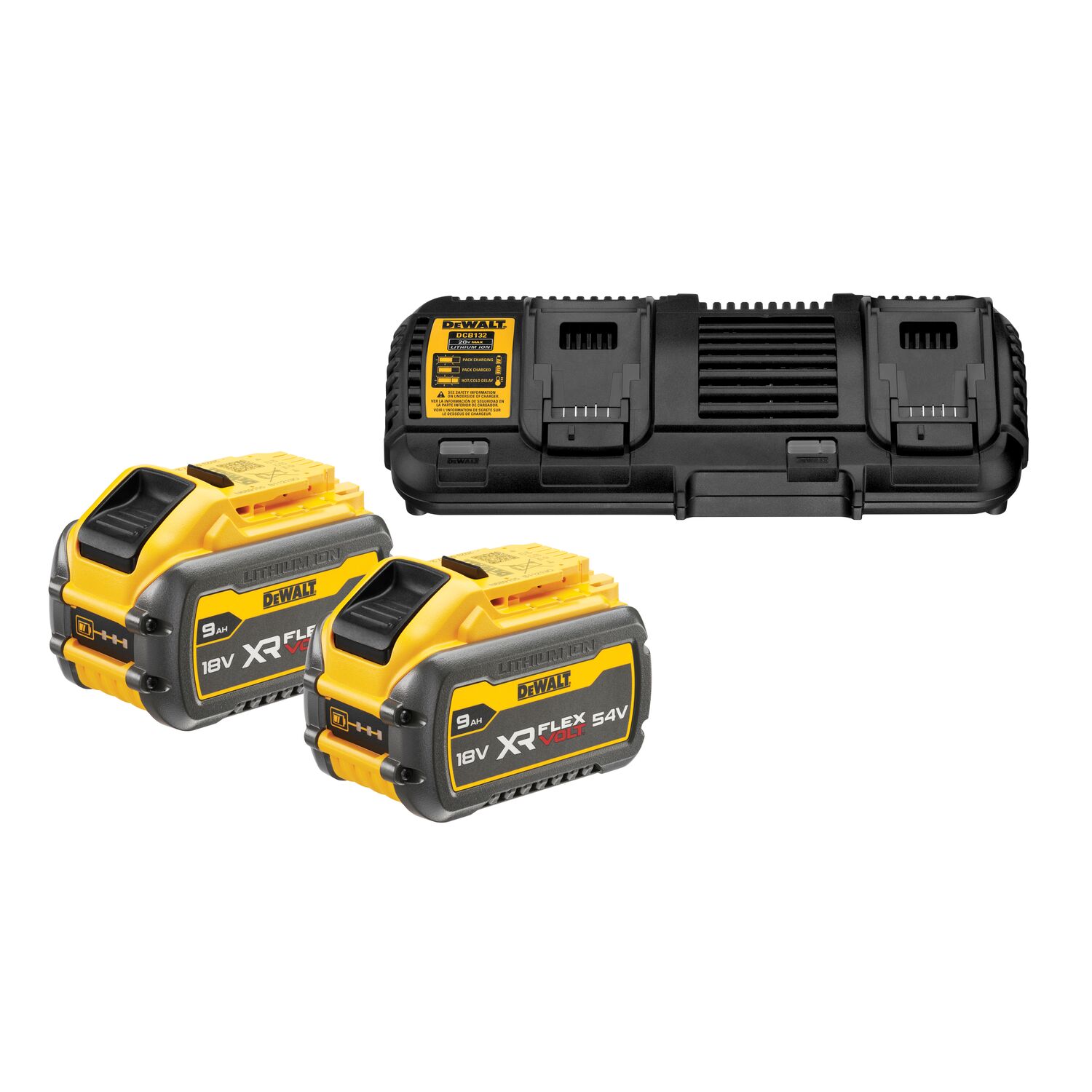 Pack 2 batteries XR FLEXVOLT 18V/54V 9Ah/3Ah Li-Ion + chargeur double