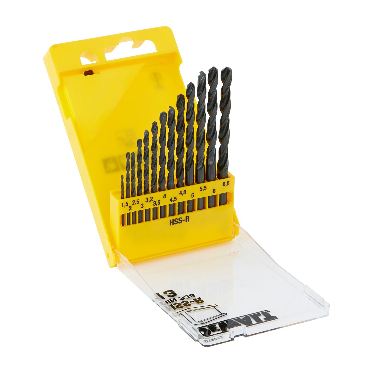 Coffret de 13 forets métal HSS-R diam: 1,5, 2, 2,5, 3, 3,2, 3,5, 4, 4,5, 5 (x2), 5,5, 6, 6,5mm