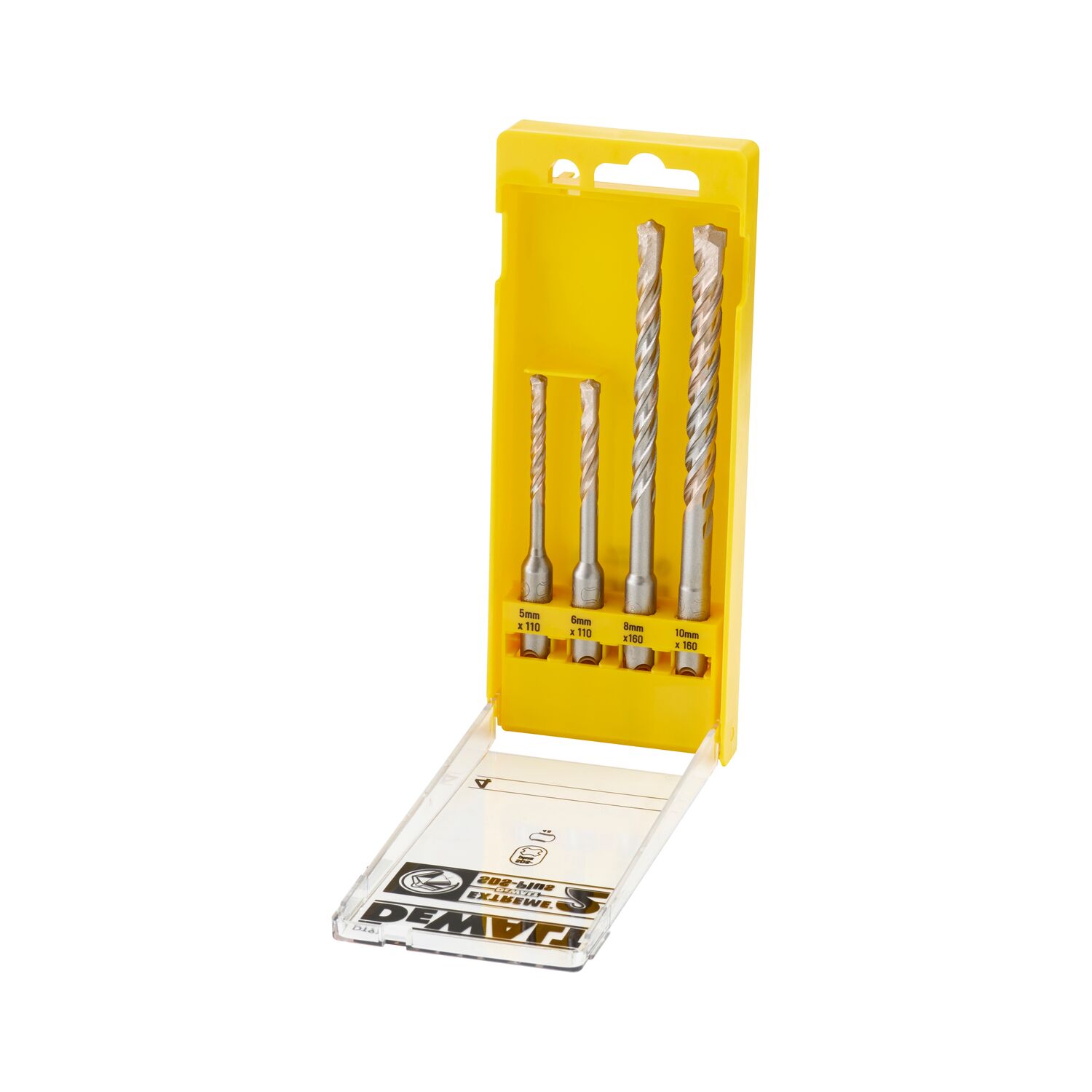 Coffret de 4 forets SDS-Plus Carbure Extreme dim : 5x110, 6x110, 8x160, 10x160mm