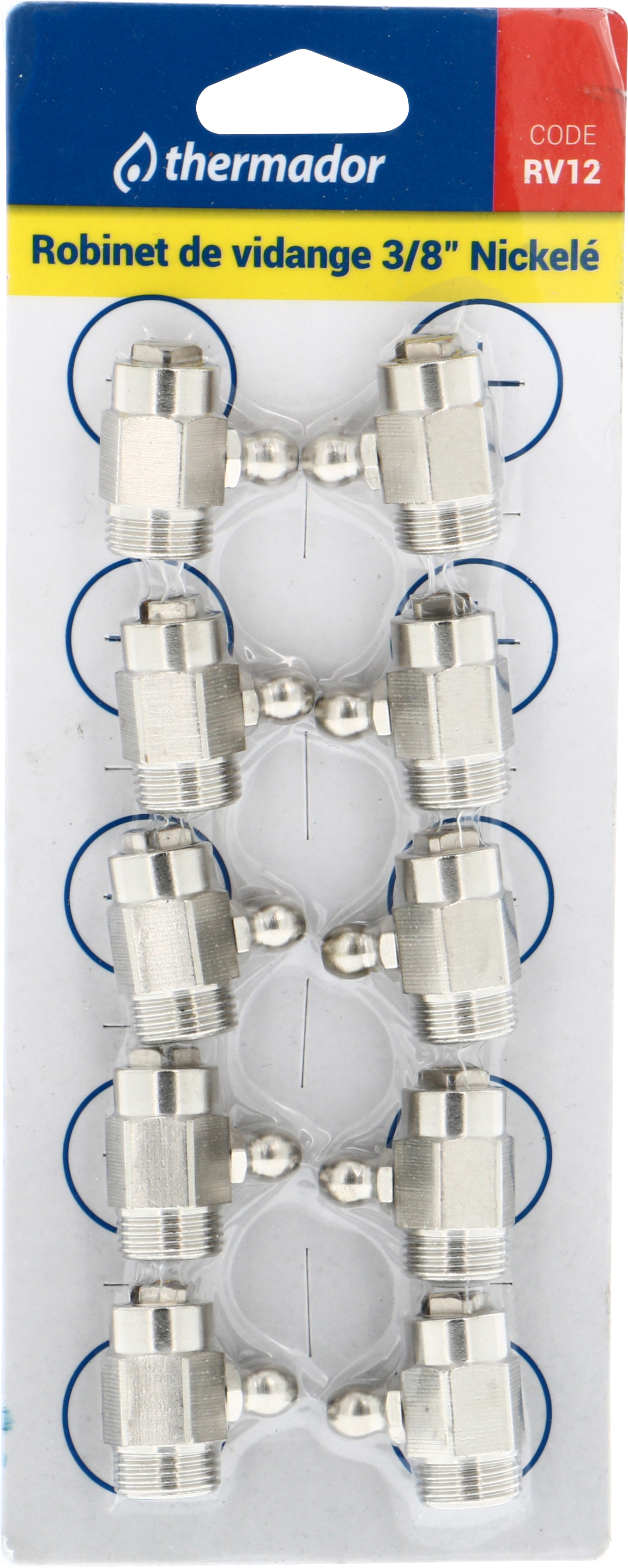 Robinet de vidange de radiateur non 3/8"M par blister 10 avec joint - THERMADOR - RV12