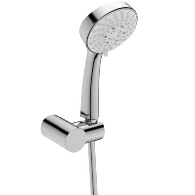 Set de douche AQUA chrome avec douchette Ø 10 cm, 3 jets + support mural PORCHER - D6047AA