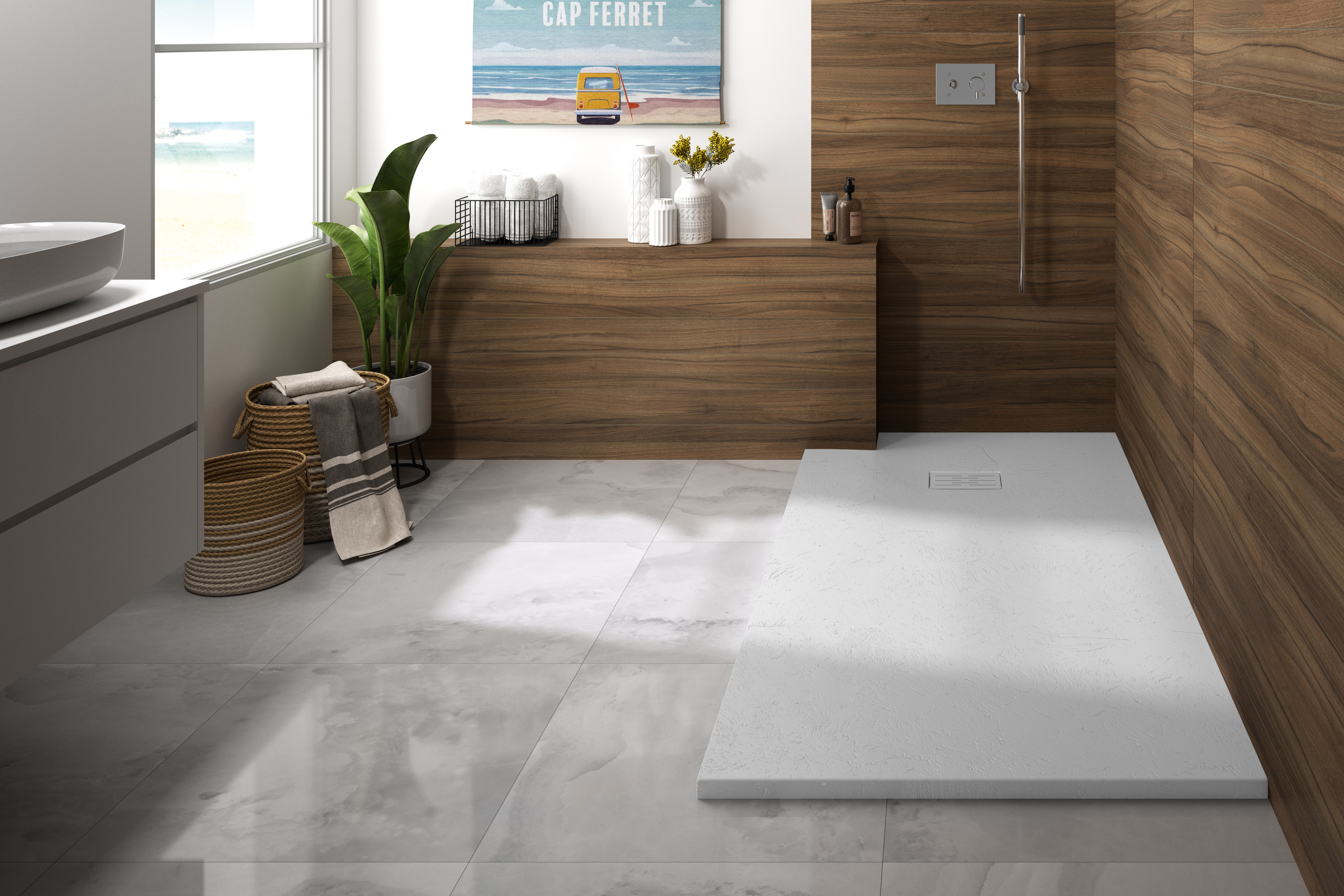 Receveur KINEDO Kinerock Evo 160x90 blanc assortie et bonde extra-plate - RD9028