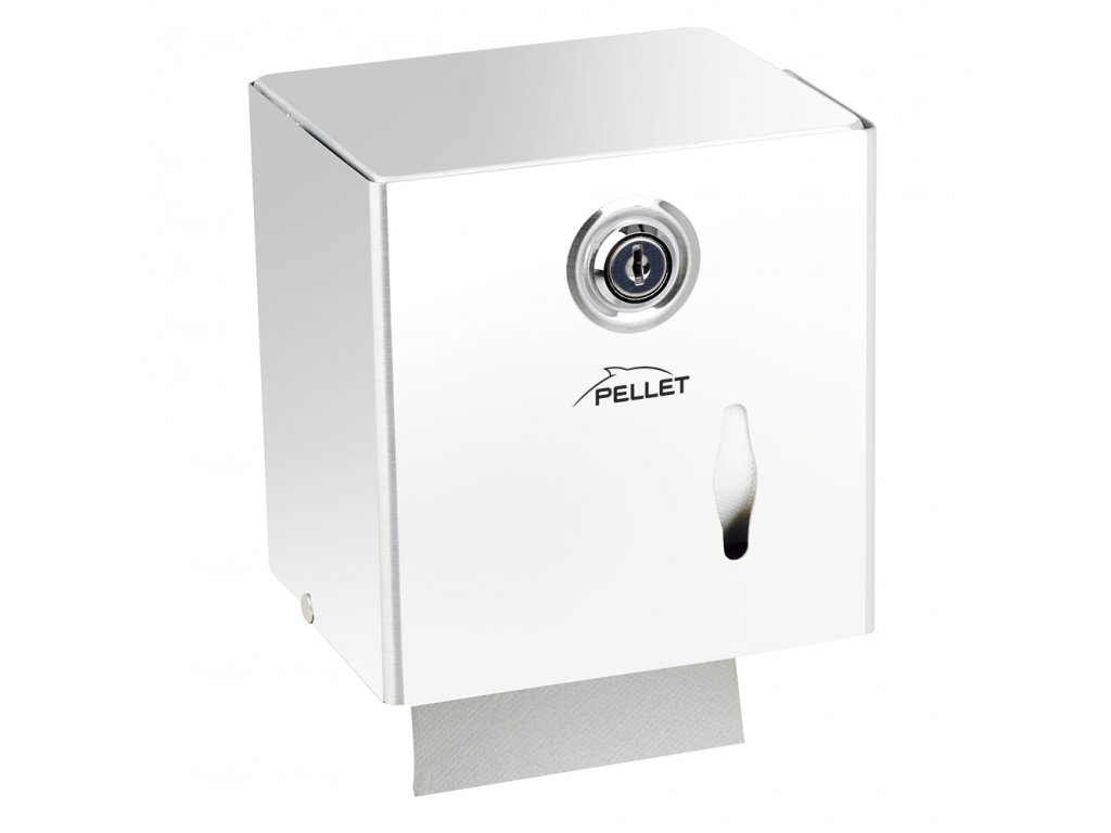 Distributeur papier WC mixte 134 x 137 x 120 mm, acier époxy blanc, à clé PELLET - 871246