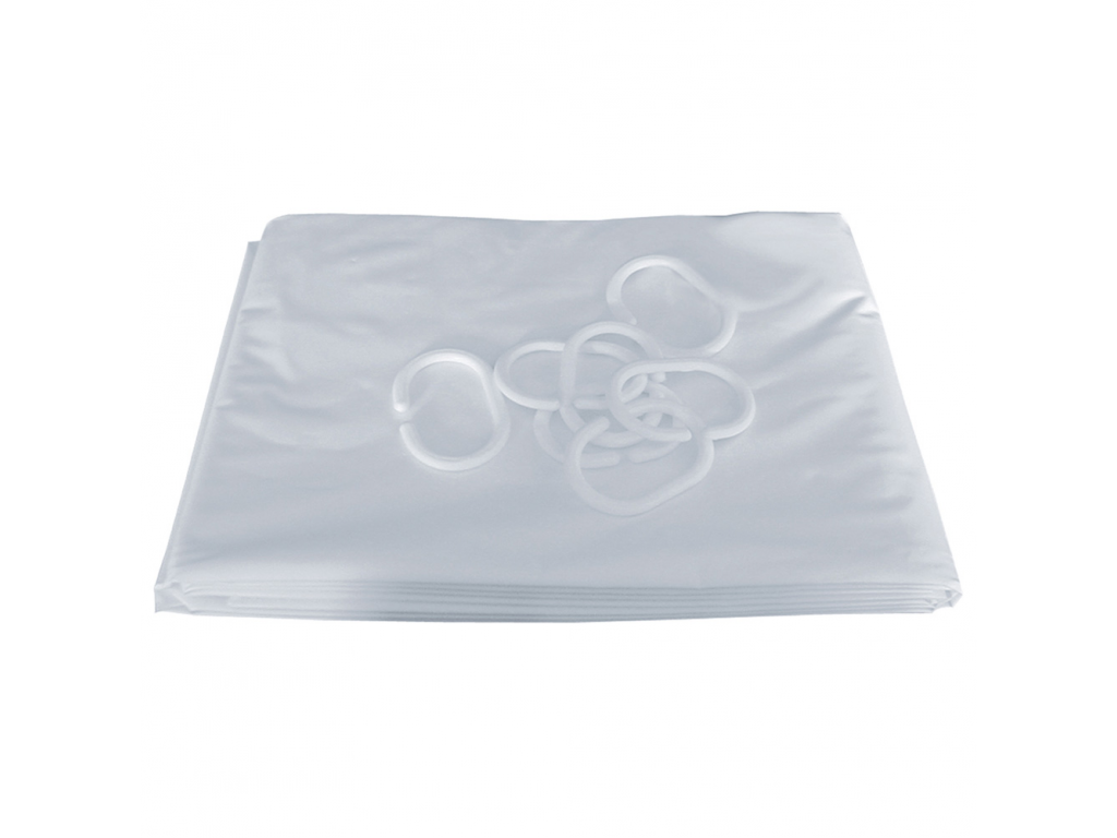 Rideaux de douche 1800x1500 anneaux plastique blanc pvc bas plombé - PELLET - 804150