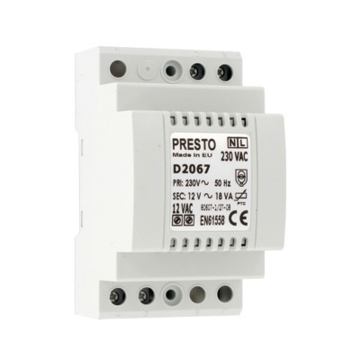 Transformateur 230 V AC/12 V ac 18 va pour rail din pour 1 à 5 robinets - PRESTO - 90464