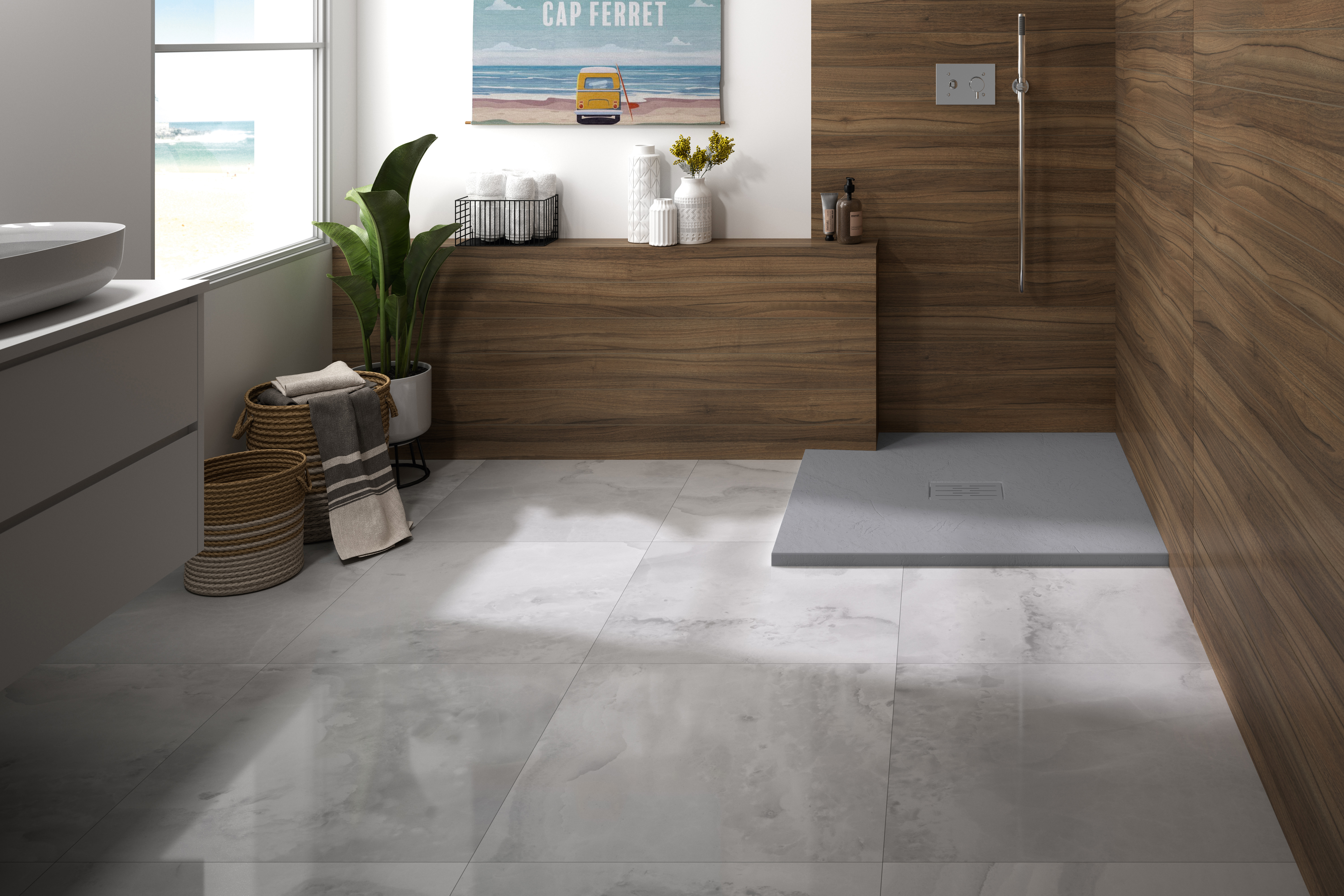 Receveur KINEDO Kinerock Evo 90x90 gris assortie et bonde extra-plate - RD9003P