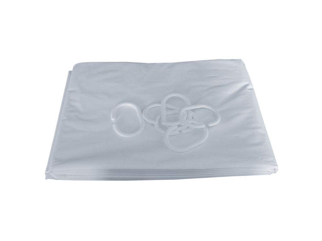 Rideaux de douche 2000x900 anneaux plastique blanc pvc bas coupé - PELLET - 804092