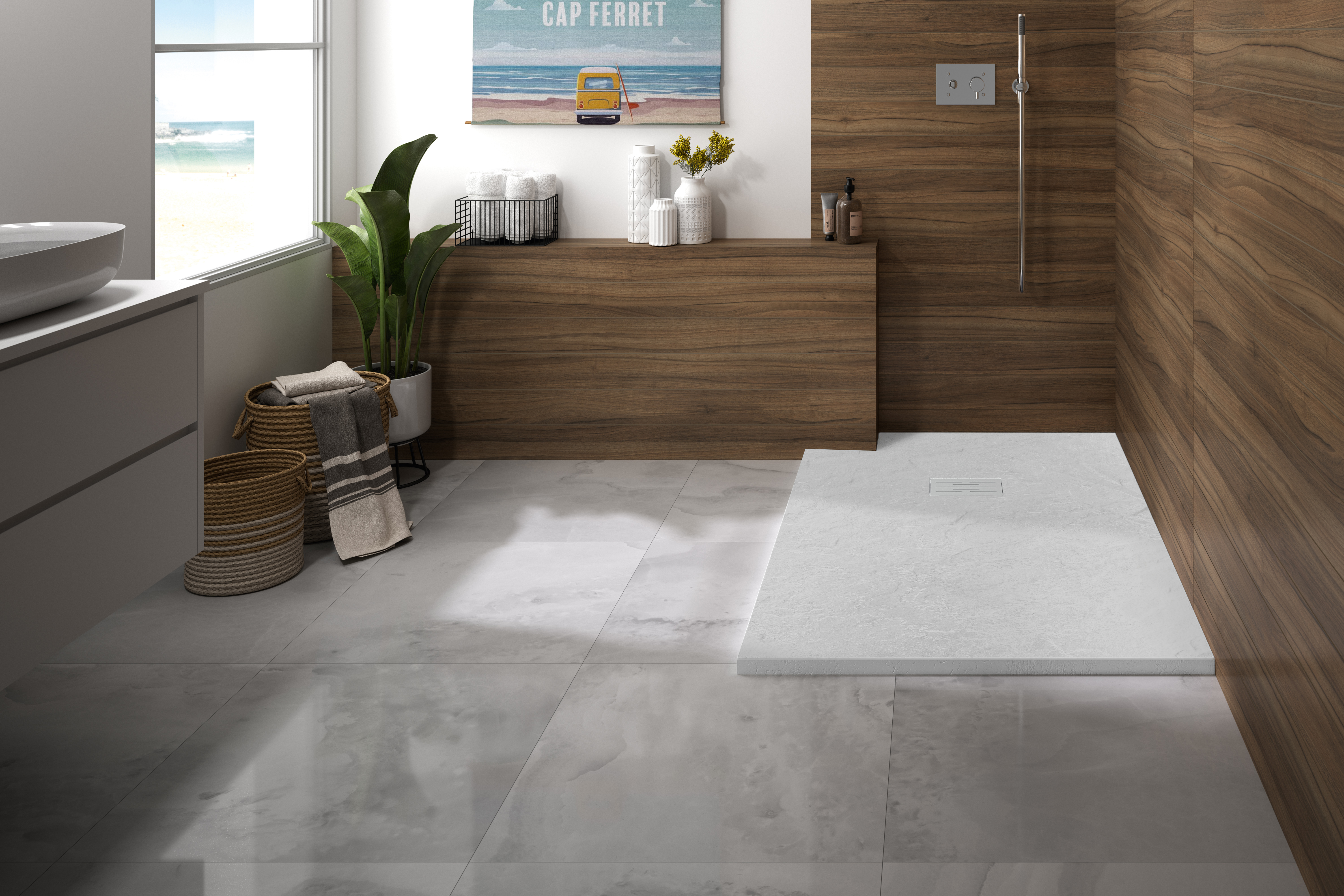 Receveur KINEDO Kinerock Evo 140x90 blanc assortie et bonde extra-plate - RD9021