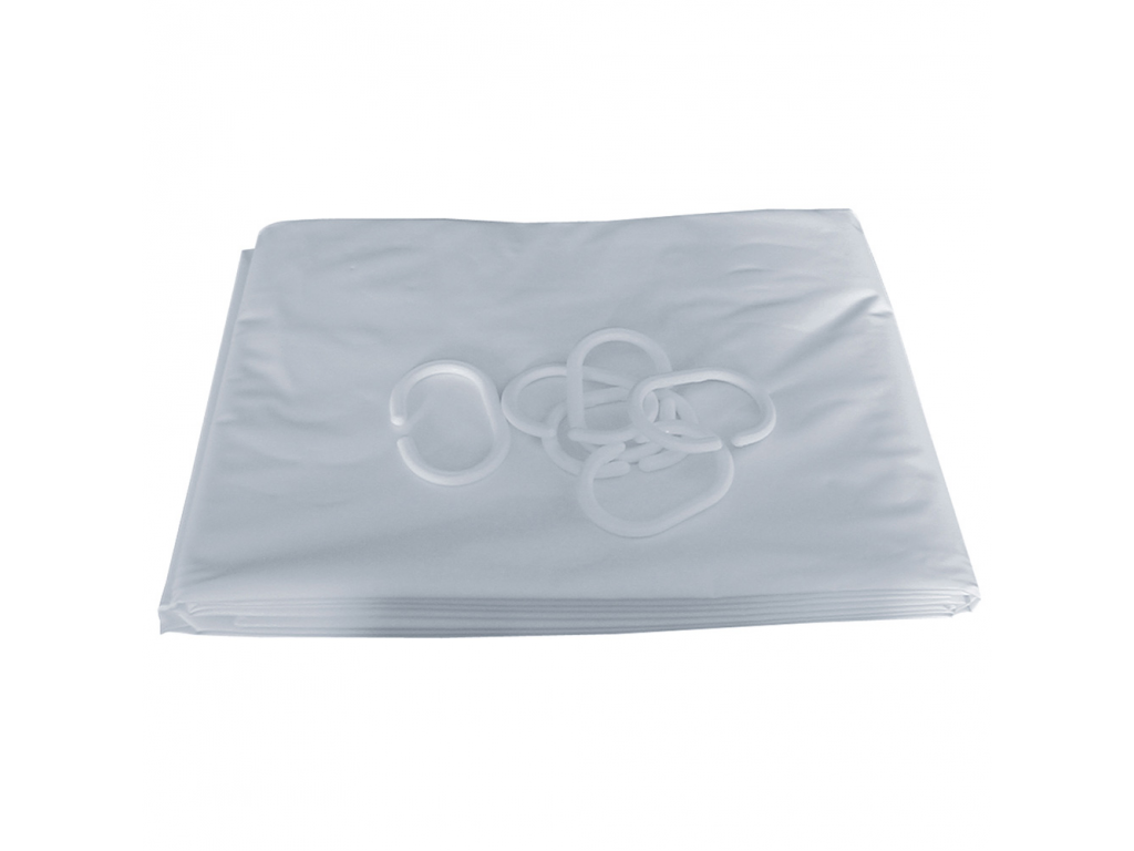 Rideaux de douche 1800x900 anneaux plastique blanc pvc bas plombé - PELLET - 804090