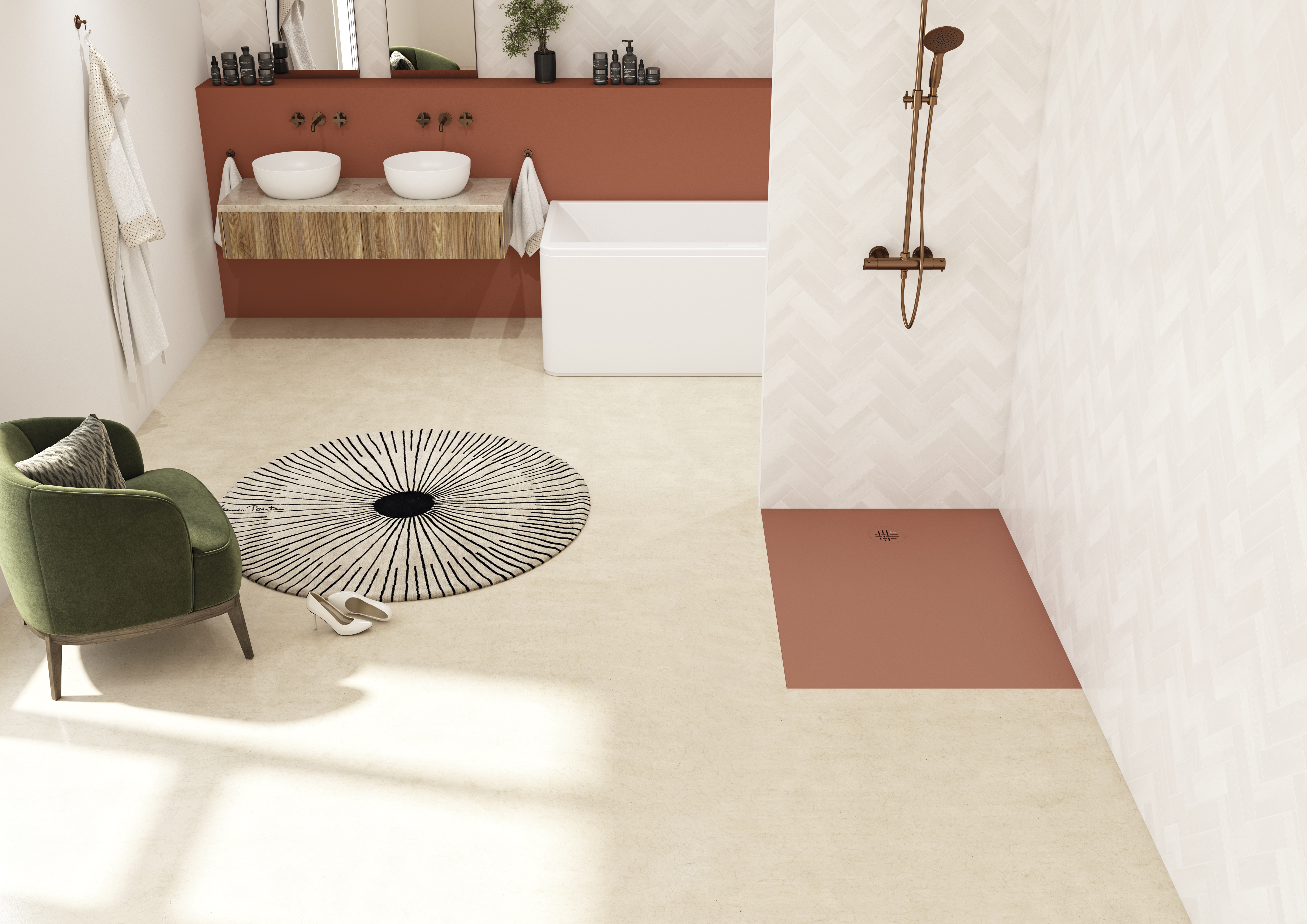 Receveur KINEDO Kinesurf Nova en Biocryl livré avec bonde extra-plate - RD1233TM