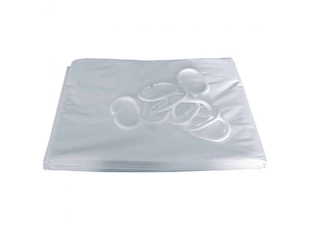 Rideaux de douche 2000x1500 anneaux plastique blanc pvc bas coupé - PELLET - 804152