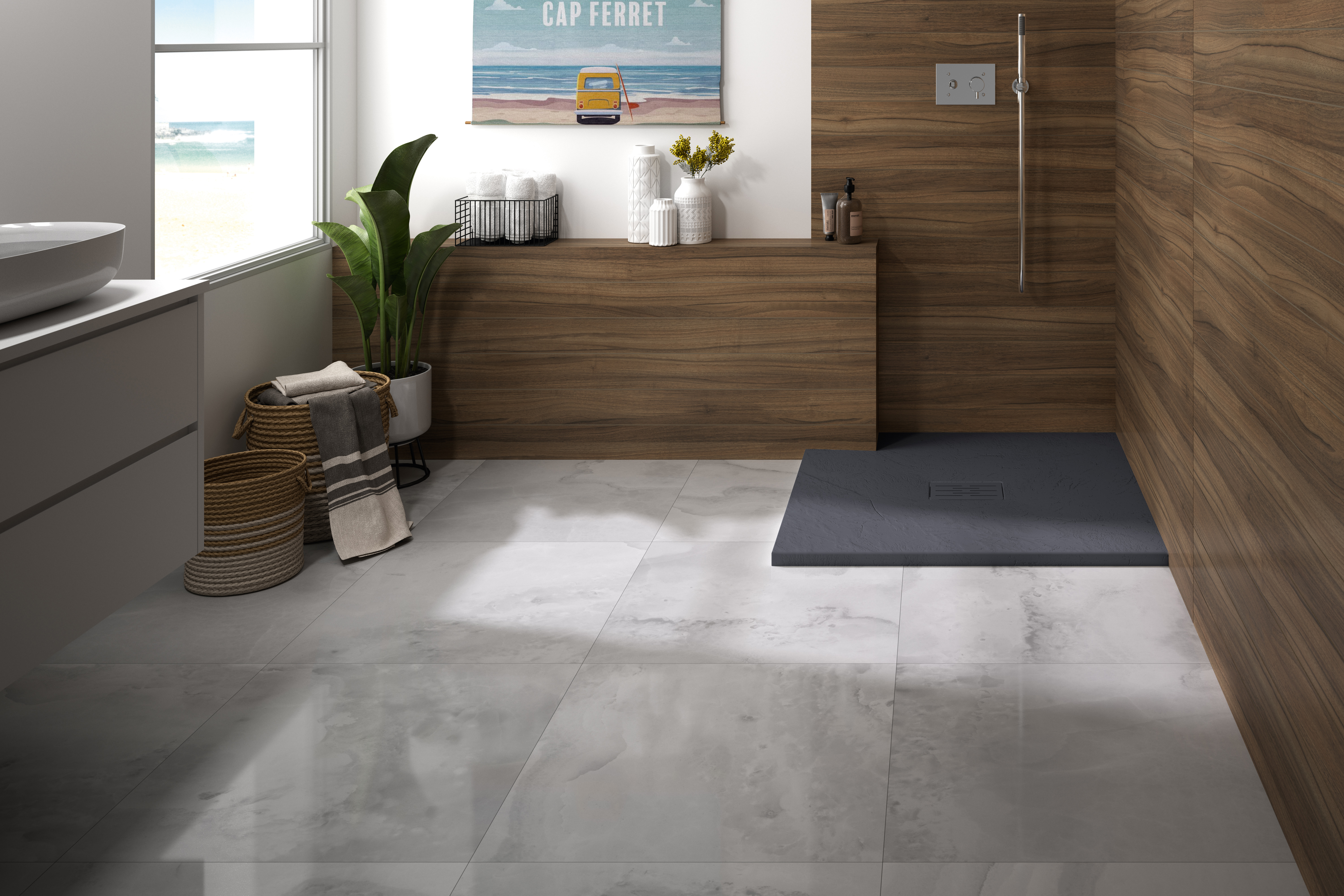 Receveur KINEDO Kinerock Evo 90x90 gris assortie et bonde extra-plate - RD9003A