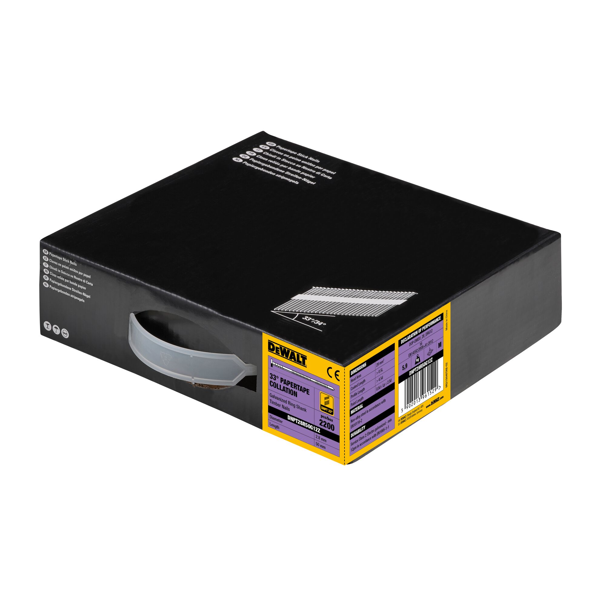 Pointes en bande papier 33° crantées éléctro-zinguées 2.8x50 - DEWALT - DNPT28R50G12Z