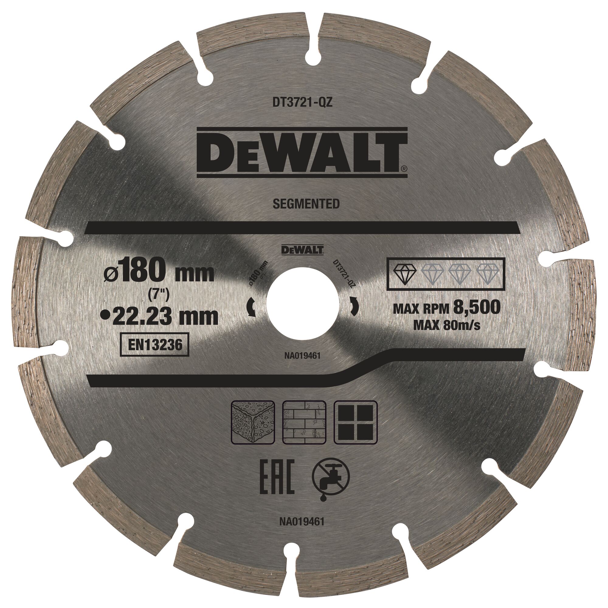 Disque fritté segmenté pour matériaux de construction/béton 180x22.2mm - DEWALT - DT3721