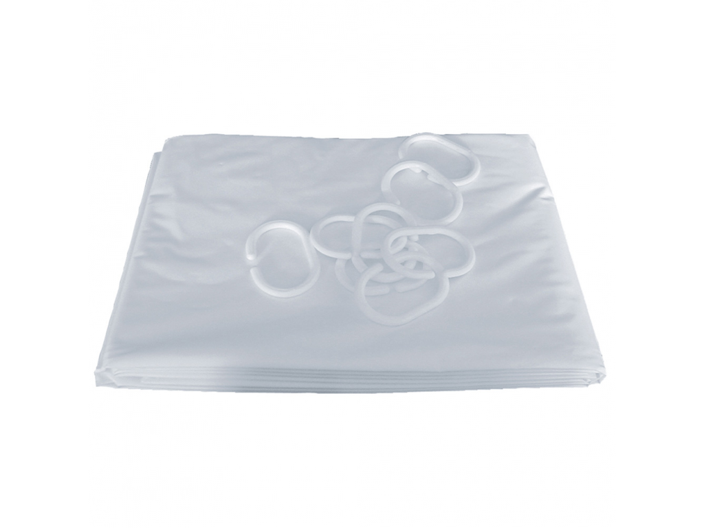Rideaux de douche 2000x1200 anneaux plastique blanc pvc bas coupé - PELLET - 804122