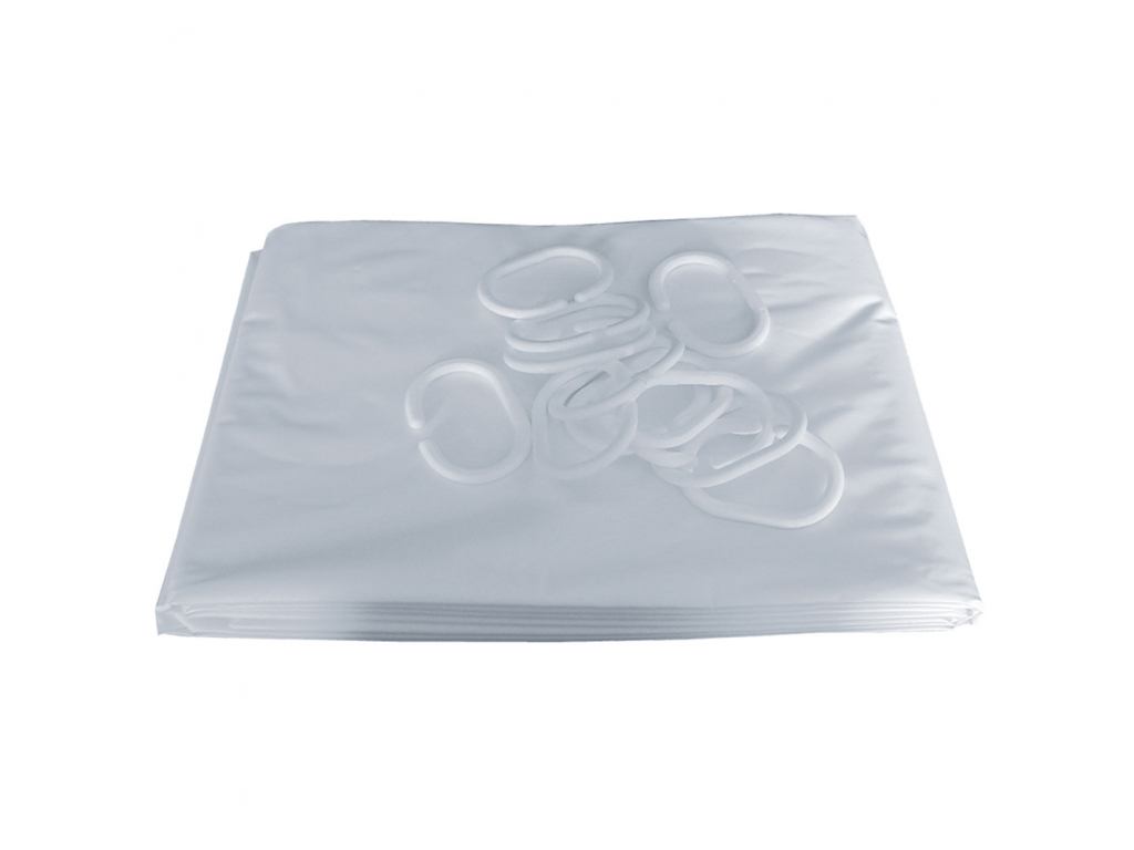 Rideaux de douche 2000x1800 anneaux plastique blanc pvc bas coupé - PELLET - 804182