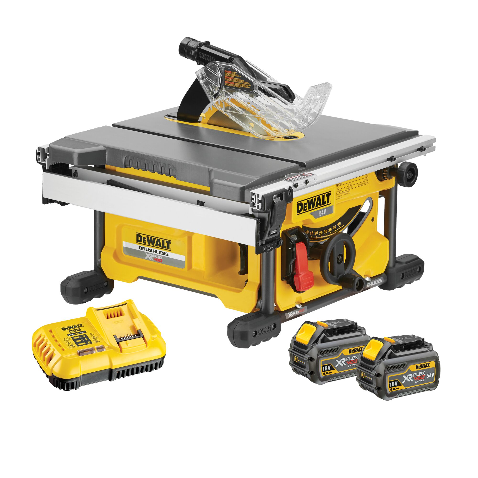 Scie à table XR FLEXVOLT 54 V 2 Ah Li-Ion Brushless 210 mm DEWALT - DCS7485T2-QW