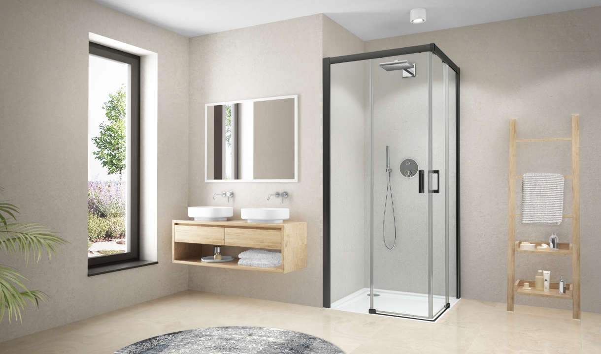 Paroi de douche 1/2 angle coulissante CARIBA CIC2L L90 H2M noir v.clair ROTH - 1403041135