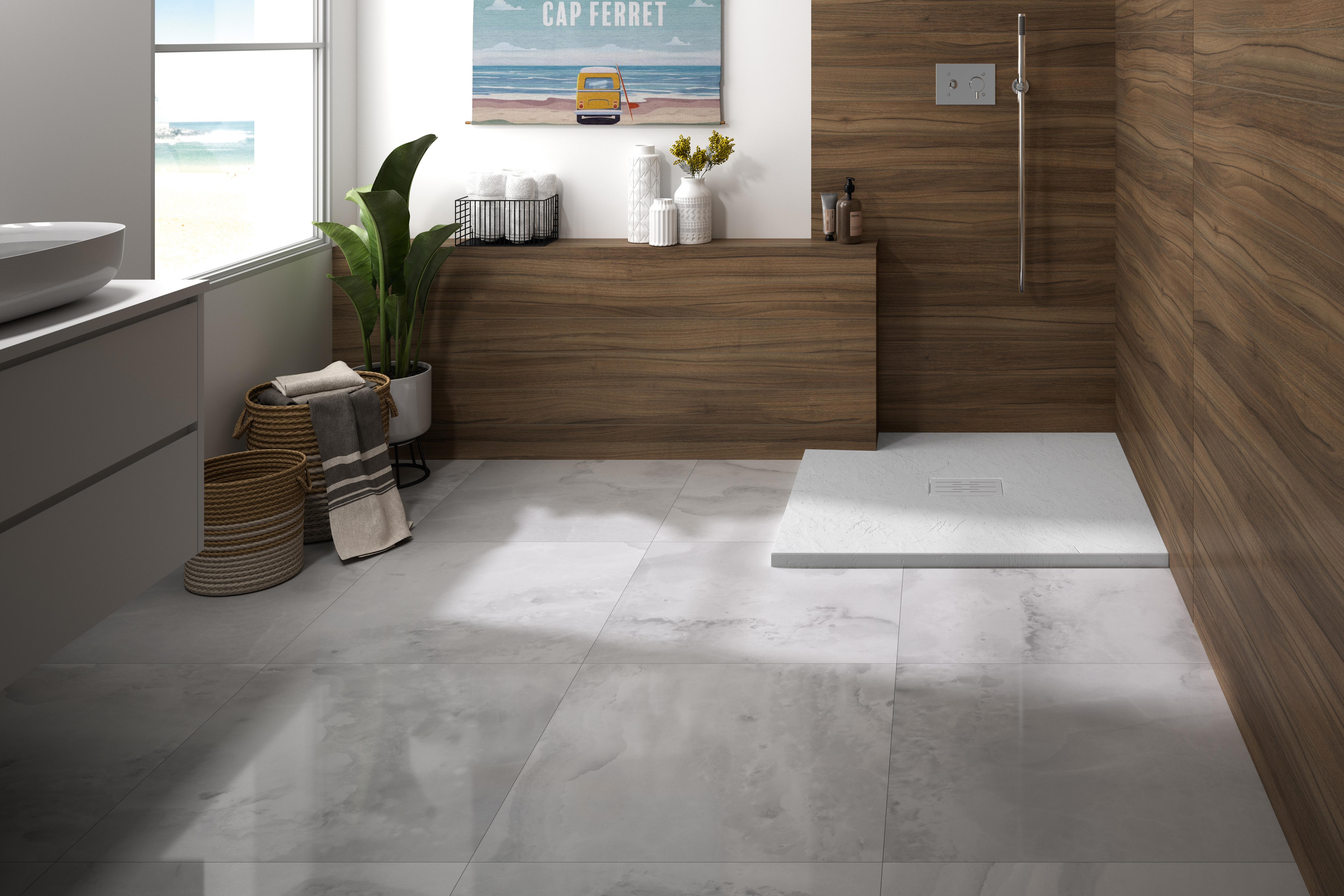 Receveur KINEDO Kinerock Evo 90x90 blanc assortie et bonde extra-plate - RD9003