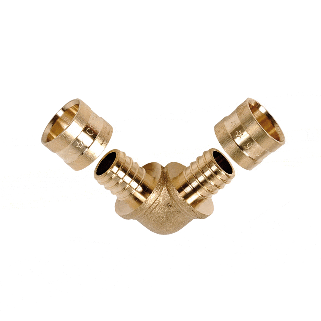 Coude 90° pour tube PER Ø 16x20 mm Raccord à glissement laiton SERTIGLISS - C20