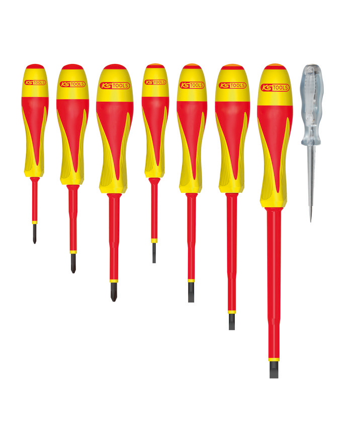Jeu de 7 tournevis bi-matière isolés 1000v Fente-PH + tournevis testeur - KS TOOLS - 922.6218